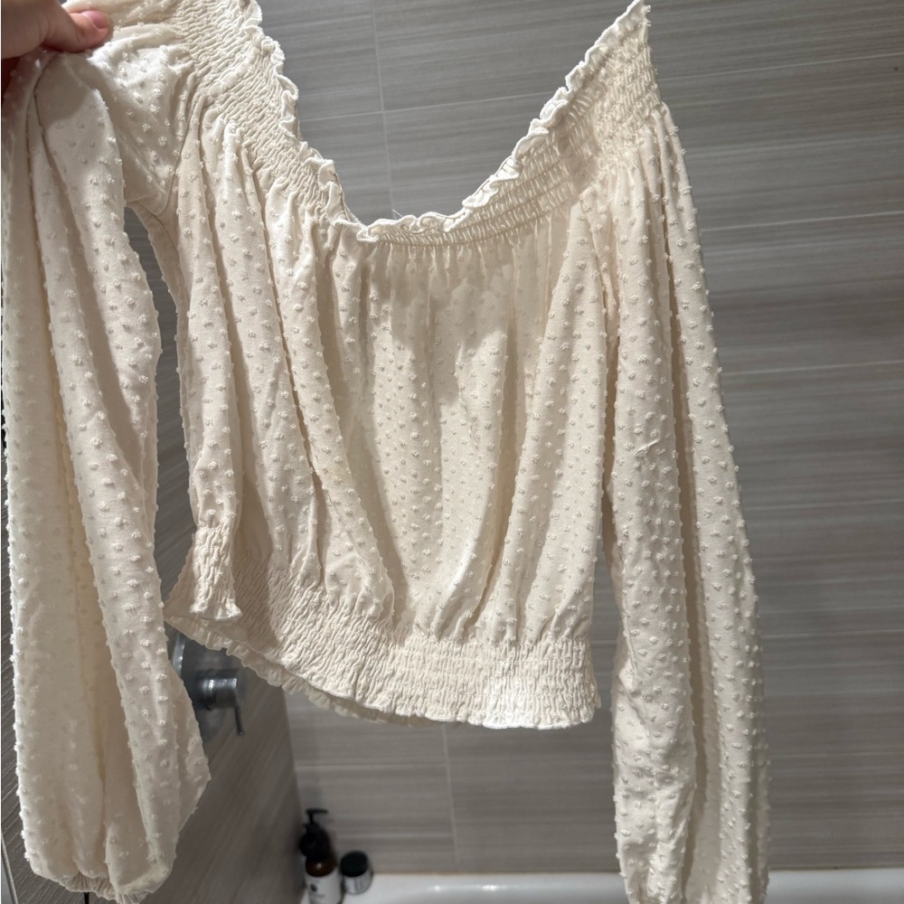 Cream Off-Shoulder Textured Blouse